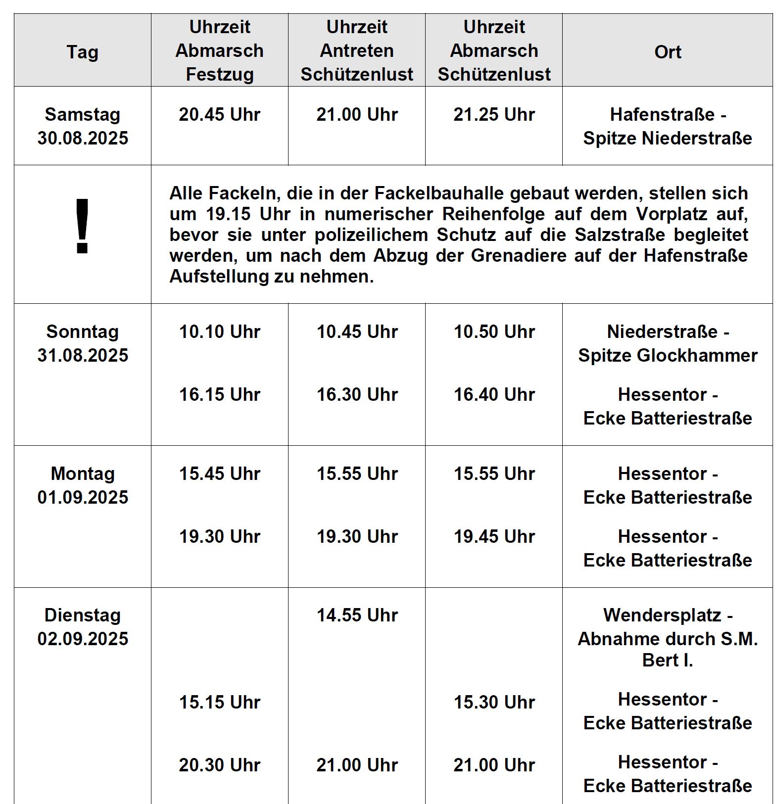 Antrittszeiten 2025-01